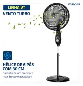 Ventilador de Coluna 30cm Turbo, Mondial, Preto/Prata, 60W 6 Pás VT-30C-NB