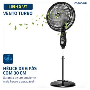 Ventilador de Coluna 30cm Turbo, Mondial, Preto/Prata, 60W 6 Pás VT-30C-NB